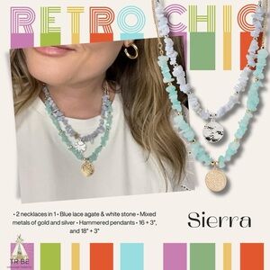 Park Lane Serra Necklace (2 in 1) Blue lace agate and white stone Retail $104